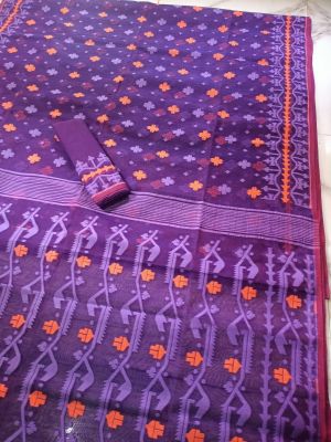 Blue Pure Handloom Dhakai Jamdani Saree From Bengal