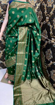 Dark Green Soft Silk Saree From Bengal