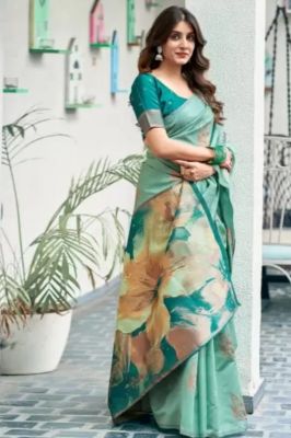 Aqua Blue Pure Handloom Banarasi Silk Saree From Banaras