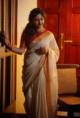 Off White Tissue Linen Pure Handloom Saree From Bhagalpur