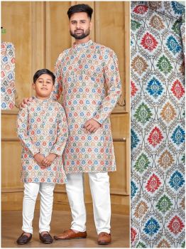 Combo pack child and adult Pure Banglori Silk Crochet Work and Print kurta