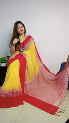 Yellow Pure Handloom Cotton Saree From Bengal