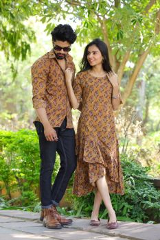 Mustard Hand Block Printed Designer Pure Cotton Couple Set