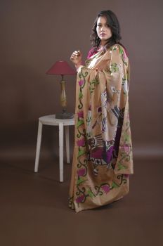 Light Yellow Pure Handloom Katha Stitch Saree From Bengal
