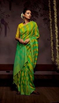 Pista Green Stripes Soft Brasso Organza Saree
