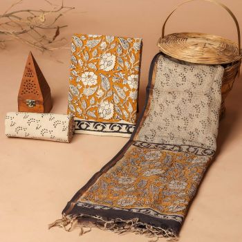 Light Taupe Doria Dupatta Cotton Flower Design suit