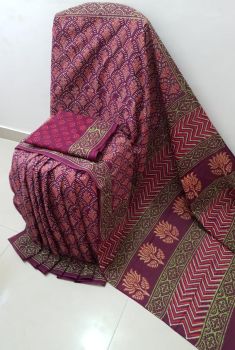 Magenta Hand Block Printed Work Saree