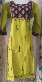 Parrot Colour Kantha Embroidery Design Kurti