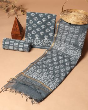 Cloudy Grey Kota Doria Dupatta Cotton Flower Design suit