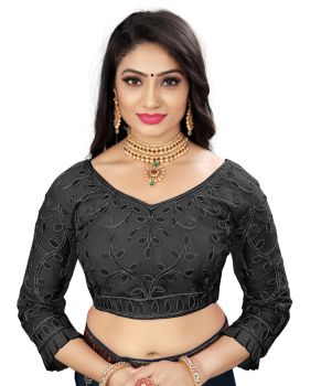 Black Nylon Net With Cording Embroidery Blouse