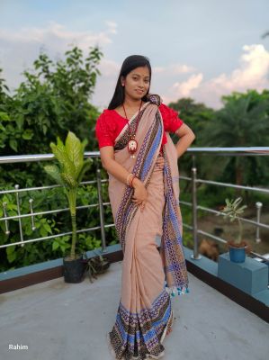 Pinkish Grey Pure Handloom Cotton Saree From Bengal