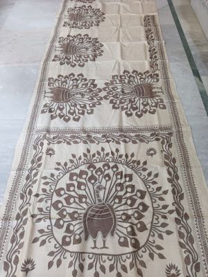 Cream Pure Handloom Kantha Stitch Saree From Bengal