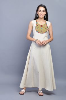 Ivory Maxi Dress with Hand Embroidery