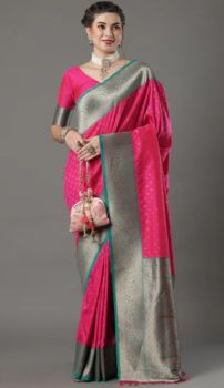 Pink Pure Handloom Silk Saree From Banaras