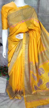 Sunshade Katan Silk Hand Block Print Saree From Bihar