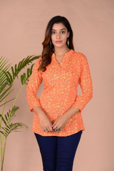 Orange Printed Cotton Top