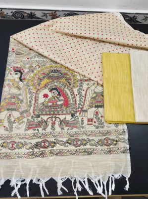 Pure Handloom Madhubani Print 3pc Unstitched Salwar Suit