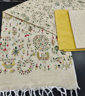 Pure Handloom Madhubani Print 3pc Unstitched Salwar Suit