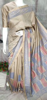 Pearl Bush Katan Silk Hand Block Print Saree From Bihar