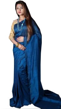 Royal Blue Plain Hand Woven Cotton Saree