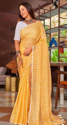 Yellow Pure Handloom Cotton Saree From Banaras