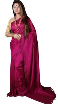 Pink Plain Hand Woven Cotton Saree