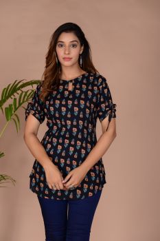 Black Printed Cotton Top