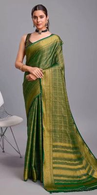 Olive Green Pure Handloom Silk Saree From Banaras