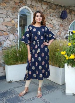 Blue Gold Print Rayon Kaftan