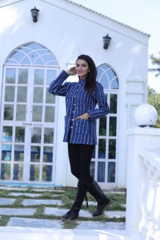 Navy Blue Hand Block Print Cotton Jacket