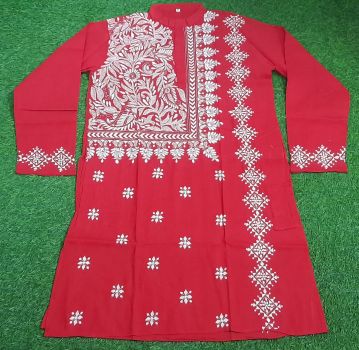 Red Man Kantha Stitch Cotton Kurta