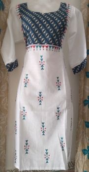 White Kantha Embroidery Design Kurti