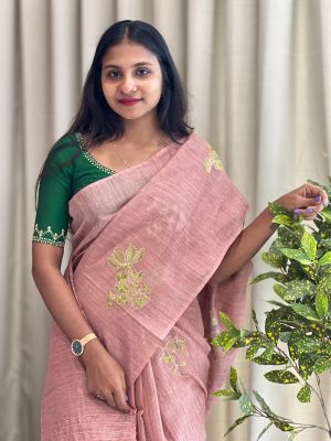 Rose Gold Pure Handloom Baswada Silk Saree From Bihar