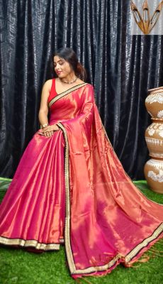 Burnt Pink Pure Handloom Tissue Saree From Bengal