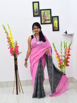 Pink Pure Handloom Khesh Cotton Saree From Bengal