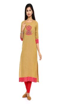 Mustard Cotton Straight Womens Long Kurti