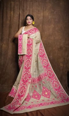 Off White Pure Handloom Dhakai Jamdani Saree From Bengal