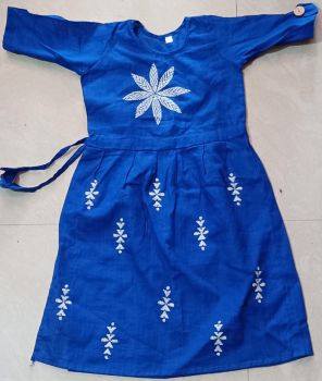 Blue Kantha Stitch Cotton Baby Frock