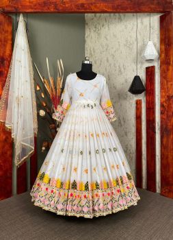 Party Wear Gown Georgette Multi Thread Sequence Embroidery Work With Dupatta