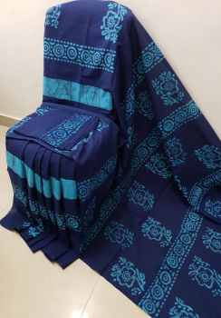 Dark Navy blue Hand Block Printed Work Saree