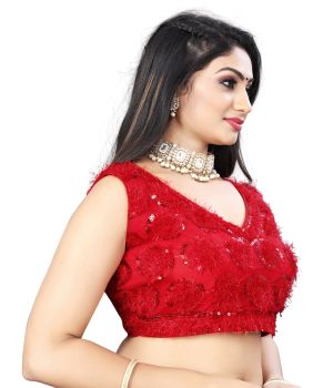Red Ribin Work Sequence Party Wear Blouse