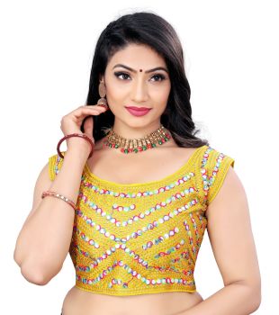 Mustard Full Embroidery Mirror Work Work Blouse
