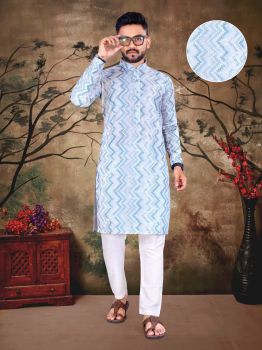 Men Blue Lakhnavi Zig Zag Work kurta