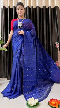Black Royal Blue Buti Design Pure Handloom Dhakai Jamdani Saree
