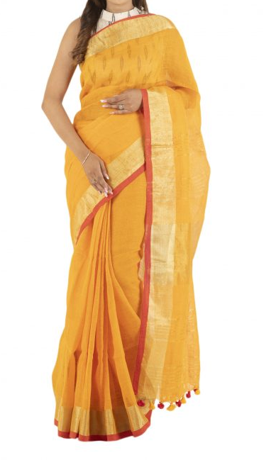 Yellow Plain Hand WovenLinen Saree