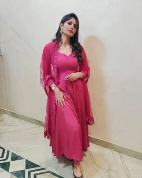 Pink Georgette Crosek Embroidery Sequence Work Gown