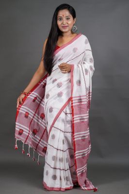 White Pure Handloom Cotton Saree From Bengal