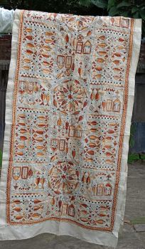 White colour Pure Silk Kathastitch Dupatta From Bengal