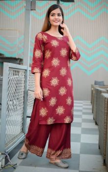 Red Cotton Golden Design Plazzo Kurtie