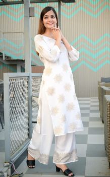 White Cotton Golden Plazzo Kurtie